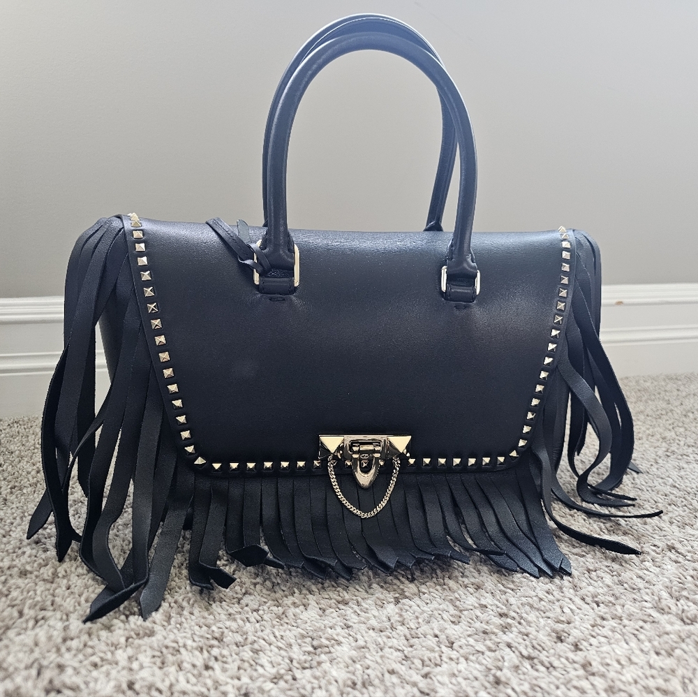 Valentino Garavani Demi Lune Rockstud Fringe Satchel Bag
